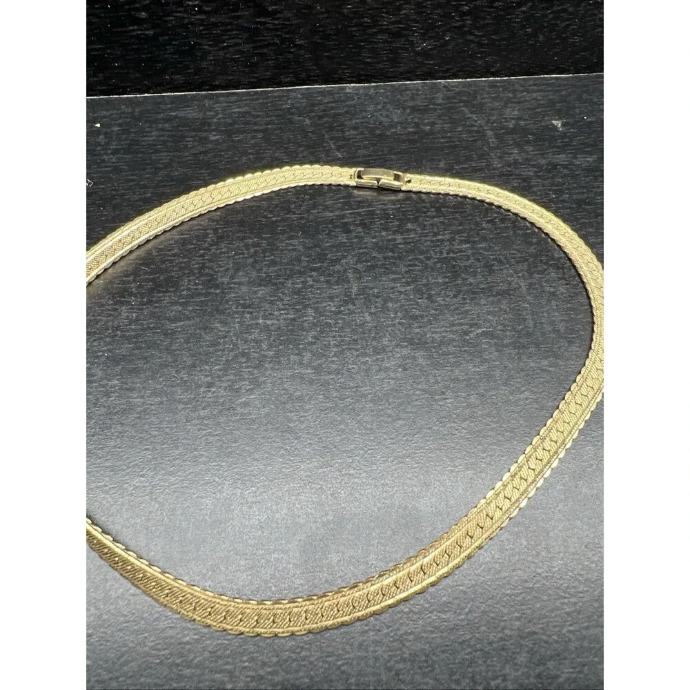 Vintage Napier Textured Gold/Silver Herringbone Necklace 16” Men/Women